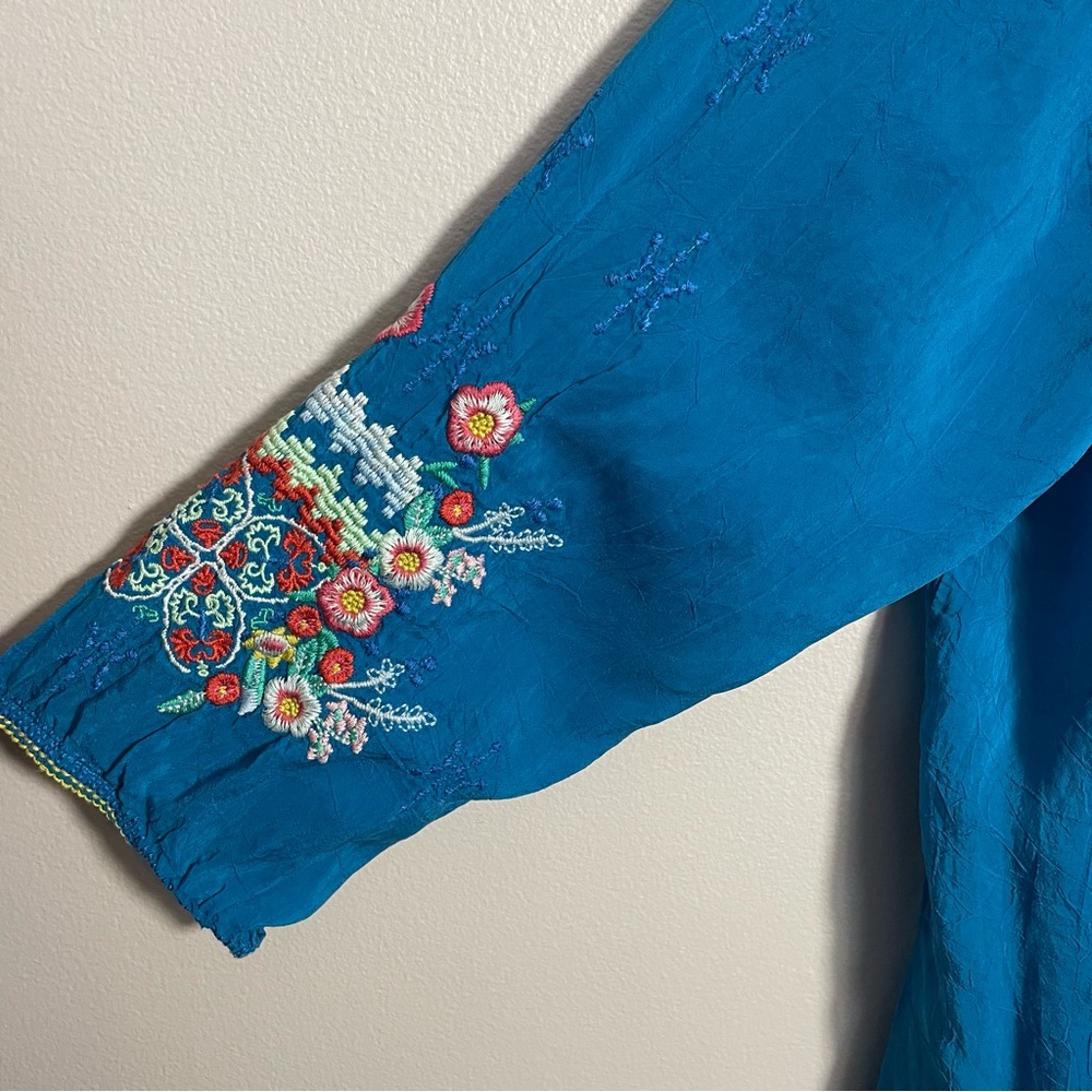 Johnny Was Cupra Rayon Embroidered Boho Blouse 3/4 sleeve Top XS - Picture 6 of 11